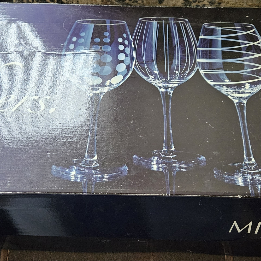 Mikasa White Wine Glasses in "Cheers" style.